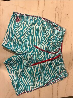Sundek Turquoise Zebra Swim Shorts with Pink Trim